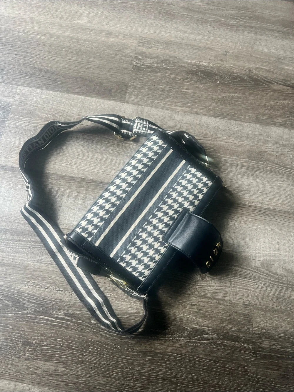 Dior Black & White Christian Dior Logo Canvas Messenger Bag